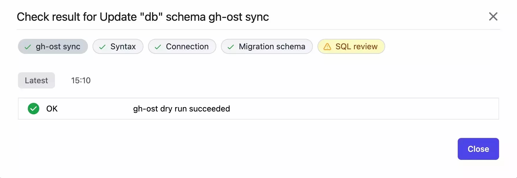 The task check result of gh-ost sync task, and gh-ost dry run passed