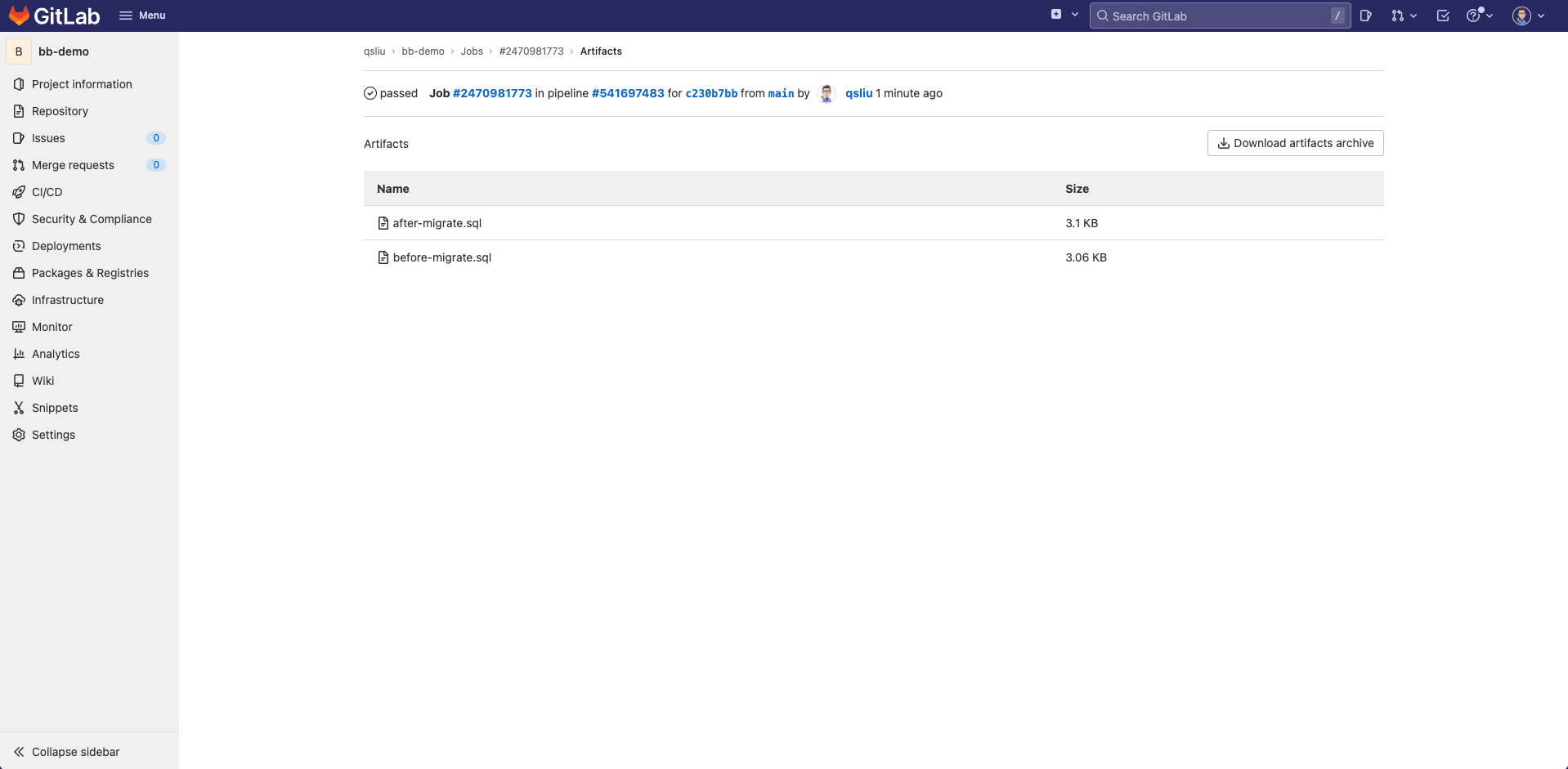 gitlab job result